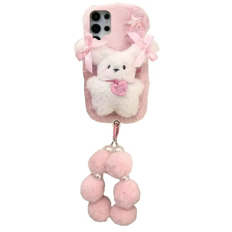 Hairy 3D Loves Star Puppy Cases für Huawei Y7 Y9 Mate20 Honor 400 200 90 50 20S X9C X8C X7C X6C X9B X8B X7A Strap Hairball Chain