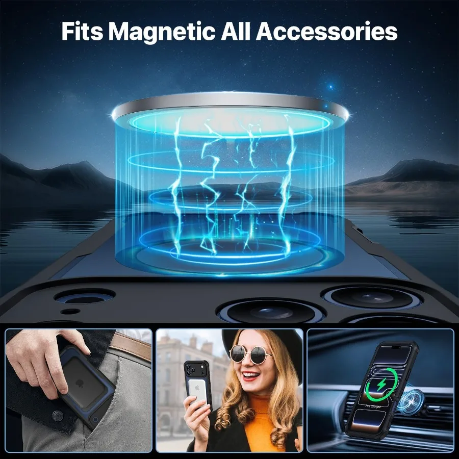 CENHUFO Magnetyczne etui z ochroną prywatności do iPhone'a 17 Pro Max [Kompatybilne z MagSafe] Pełne pokrycie telefonu z wbudowanym szkłem hartowanym 9H