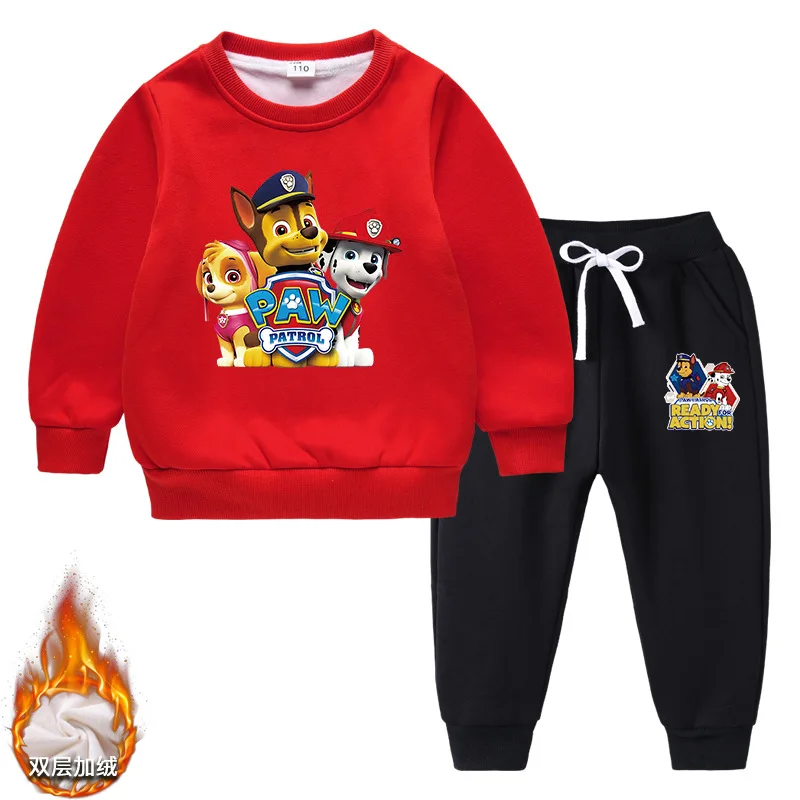 Paw Patrol Kids Clothing Boys Thickening Sweater Trousers Spin Master Girls Clothes Pullover 2PCS Cotton Winter  Kawaii Clothes