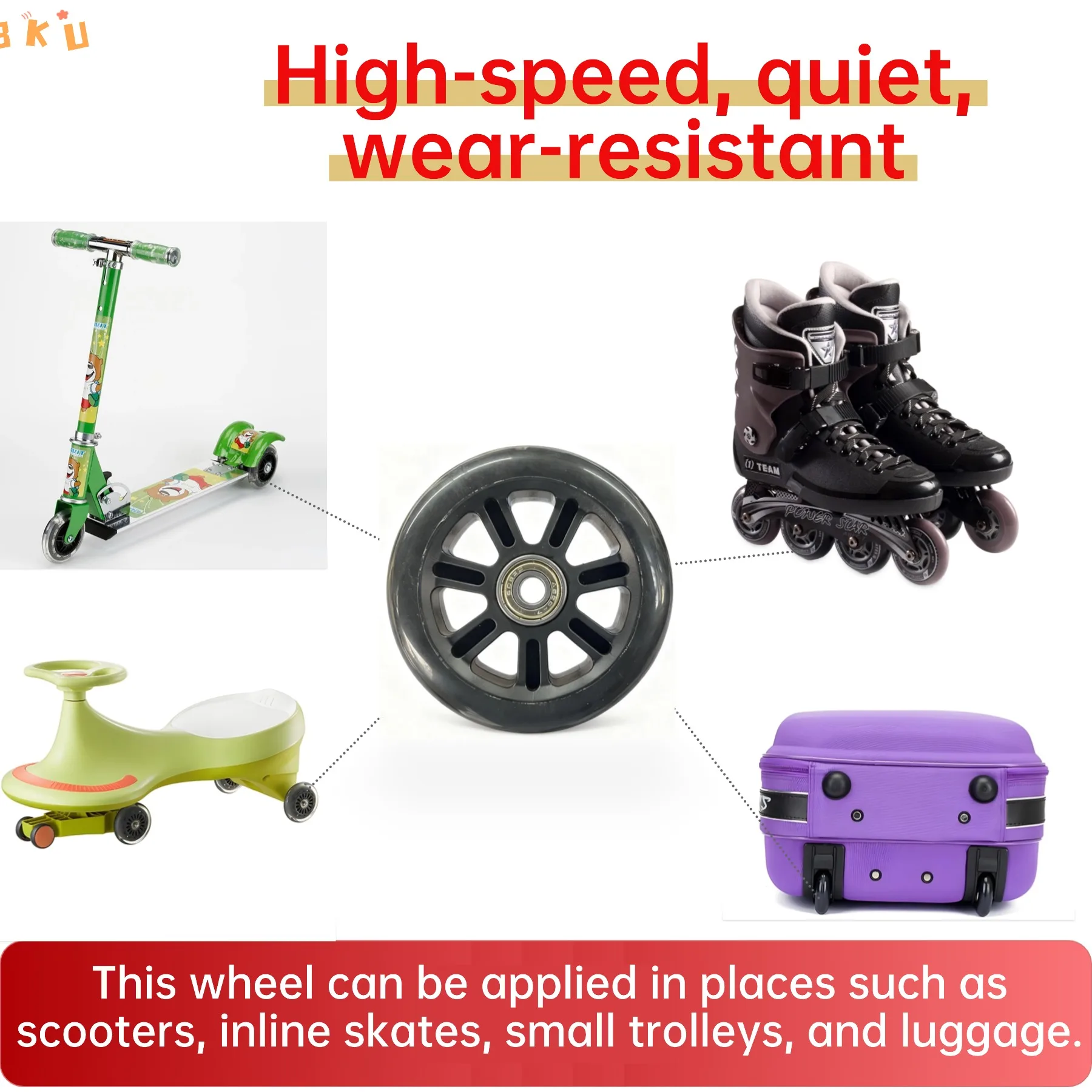 95mm PU Wheels 2-Pack with Bearings - Universal for Inline Skates, Kick Scooters & Strollers