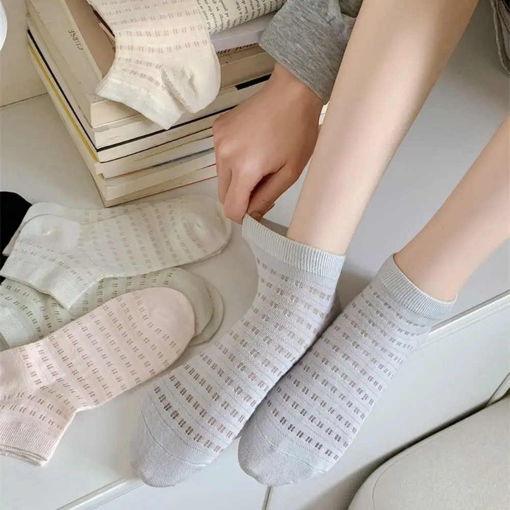 

6Pairs Cute Simple Mesh Hole Socks Ins Style Breathable Solid Tube Socks Female Hosiery Sweet Socks Women Lady