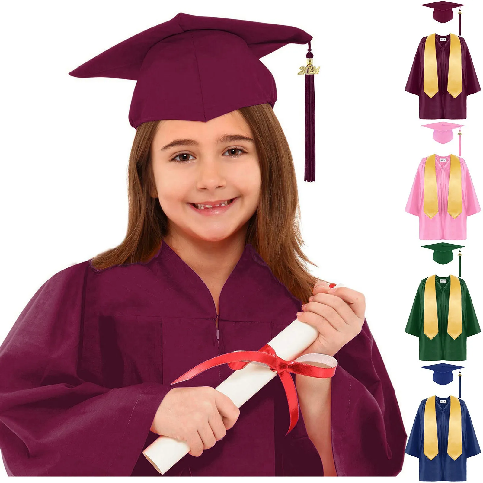 2024 Children's Bachelor Uniforms Preschool Kindergarten Graduation Gowns Shawl Tassel Cap Set