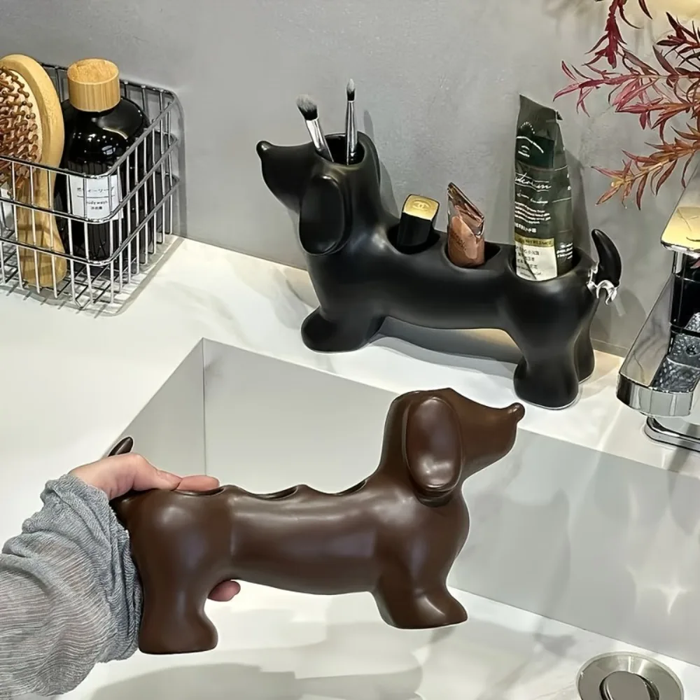 

Держатель для зубных щеток в форме таксы, органайзер в форме собаки с милыми животными, керамические аксессуары для столешницы для ванной комнаты, украшение для ванной комнаты