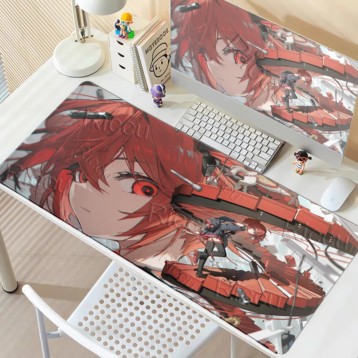 Kawaii Anime Girl K-Kasane Teto Muster-Mauspad, großes Gaming-Mauspad mit Verriegelungskante, Computer-Tastatur, rutschfeste Schreibtischunterlage aus Gummi