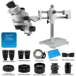 Professional 3.5X 90X Simul-Focal Double Boom Stand Trinocular Stereo Zoom Microscope 2K HDMI USB Camera for mobile phone repair