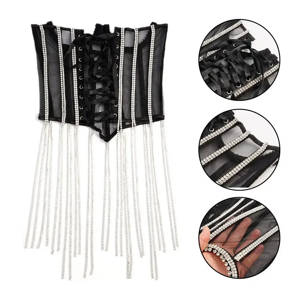 Women Fashion Trend Waist Seal Transparent Lace Waist Shiny Sexy Vest Slim Tassel Seal Corset Body