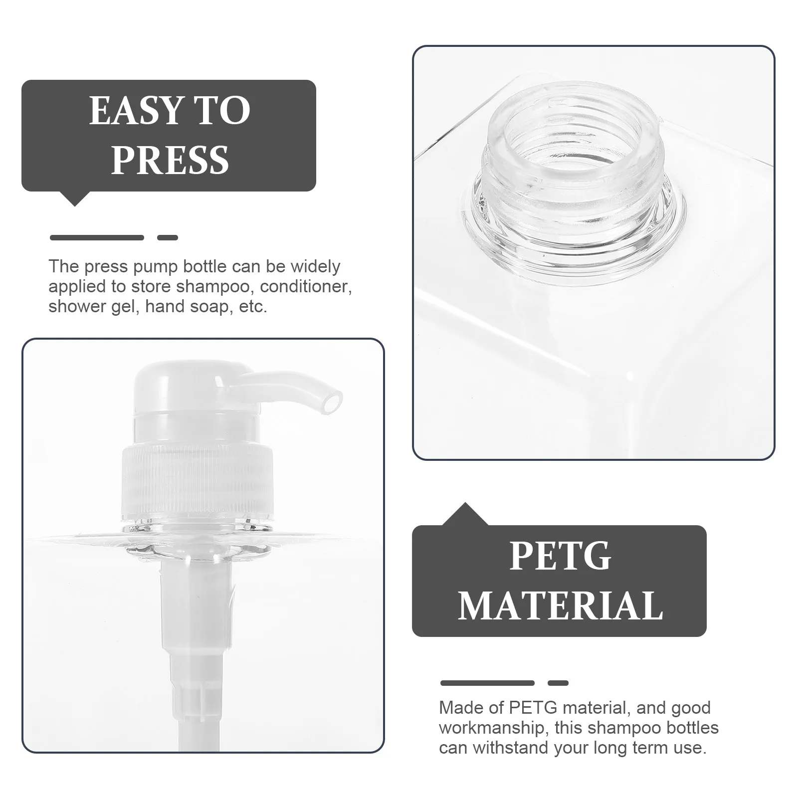 

2pcs Shampoo Bottles 650ml PETG Clear Pump Bottle Dispenser for Lotion Body Wash Soap Travel Home Hotel Bathroom Use Refillable