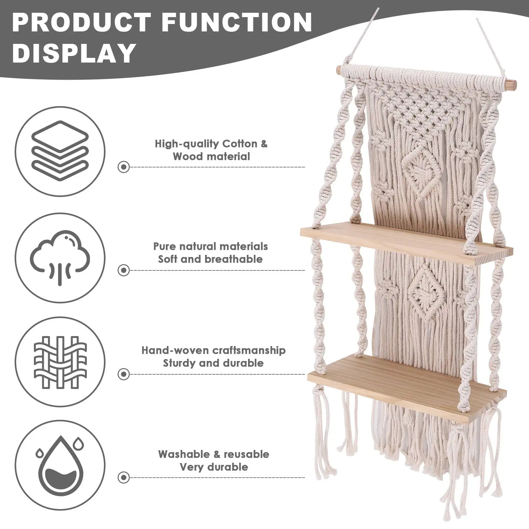 

Настенная полка ручной работы с кисточками в стиле макраме, хлопковая веревка в стиле бохо, тканый гобелен, вешалка для растений, плавающая полка, домашний декор комнаты-A50M