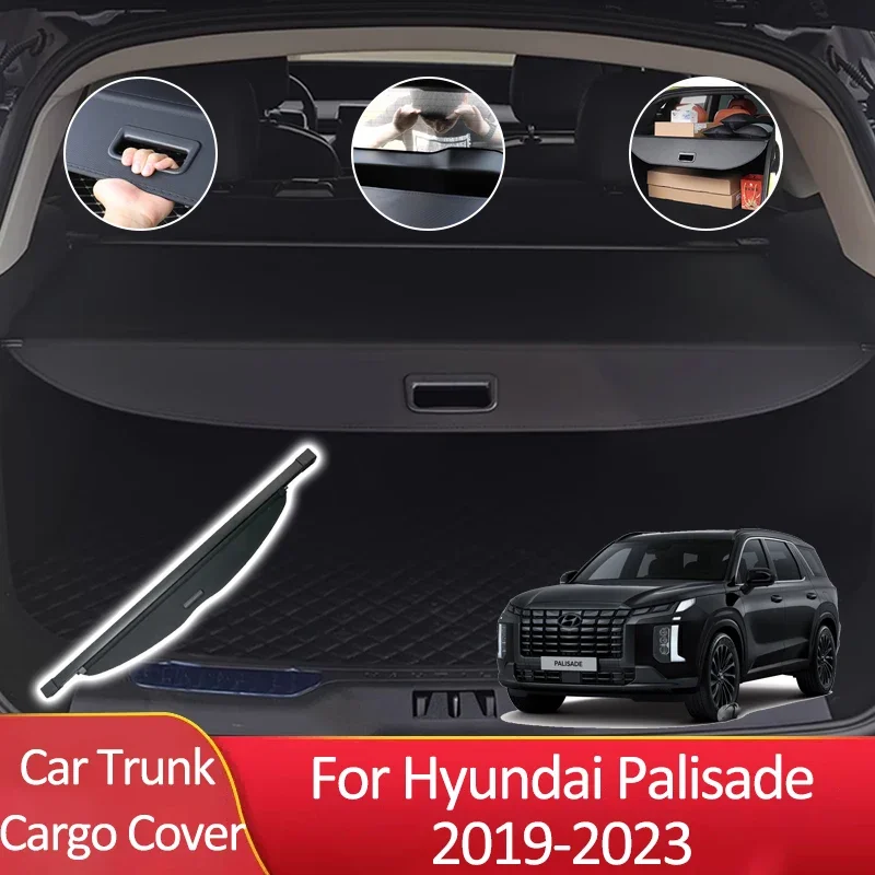 Car Trunk Cargo Cover for Hyundai Palisade 2019~2023 LX2 Auto Parts Trunk Supplies Luggage Rear Curtain Tray Privacy Arrangement