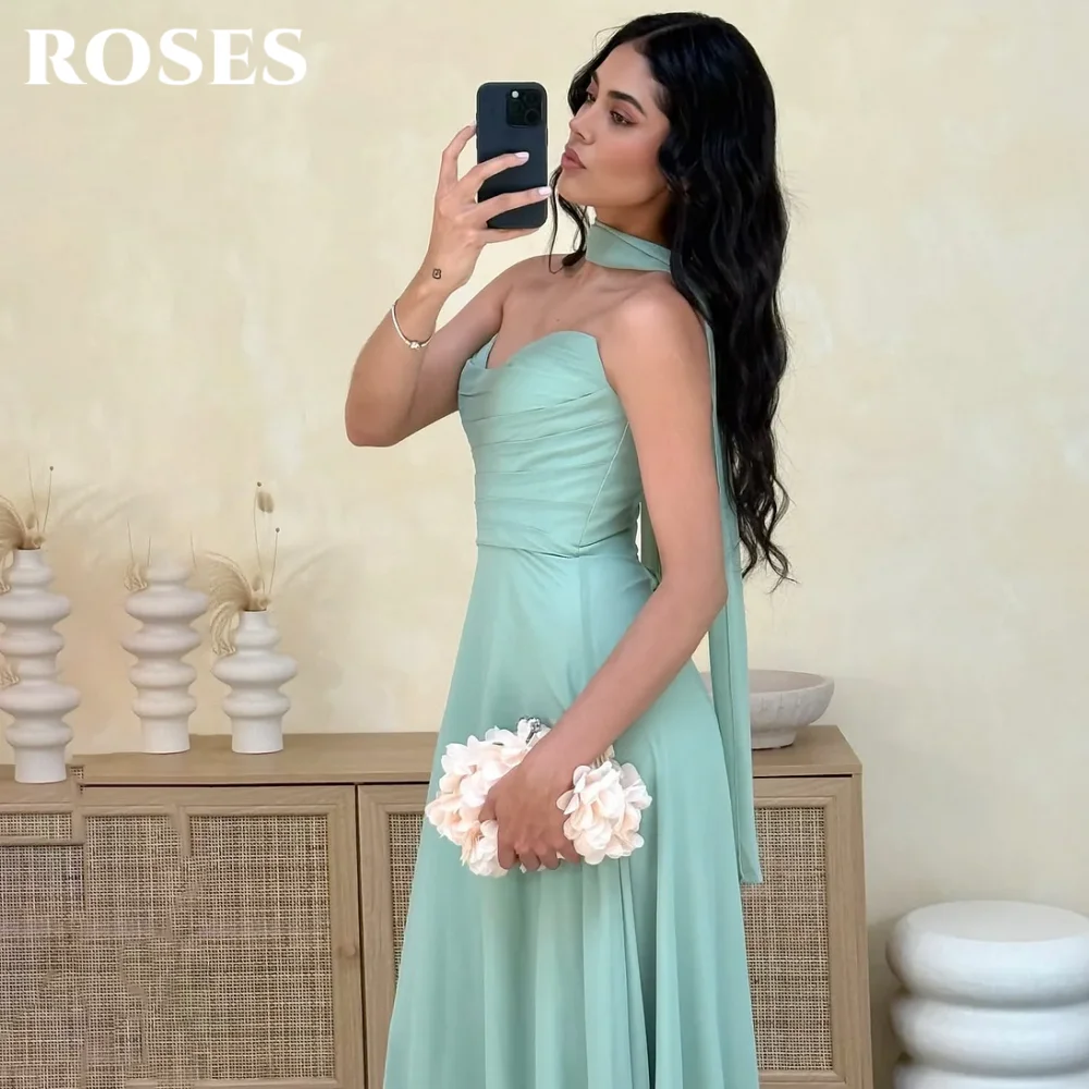 فستان الحفلات باللون الأخضر النعناعي من ROSES على شكل قلب على شكل حرف a فستان سهرة بدون أكمام للحفلات الراقصة فساتين سهرة مخصصة