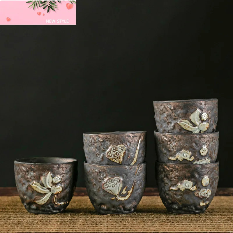 

Позолоченная чайная чашка, грубая керамическая чайная чашка, керамическая китайская винтажная чайная лампа, чашка Zen Master