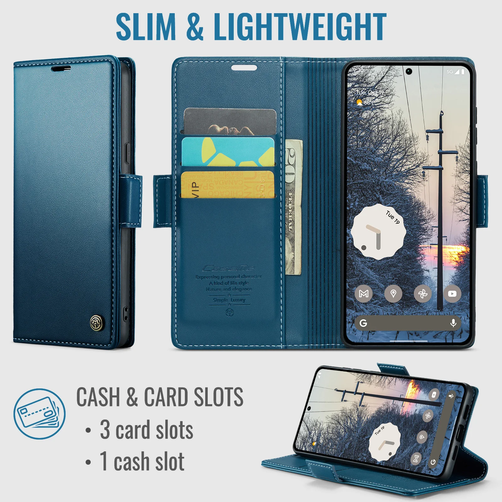Caseme-023 Wallet Case For Google Pixel 11 11Pro 11 Pro XL Book Flip PU Leather Card Pocket Money Bag Pouch Magnetic Cover Stand