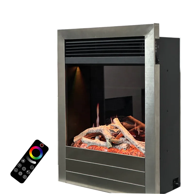 Built-In Small LCD Virtual Electric Fireplaces Heater 1500w with Stainless Frame Portable Electric Stove WiFi  APP 19inch