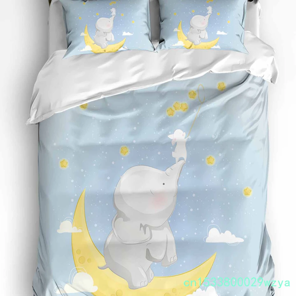 Rabbit Elephant Stars Cartoon Duvet Cover With Pillow Case Custom Comforter 3pcs Bedding Set Quilt Cover Double Bed Home Textile