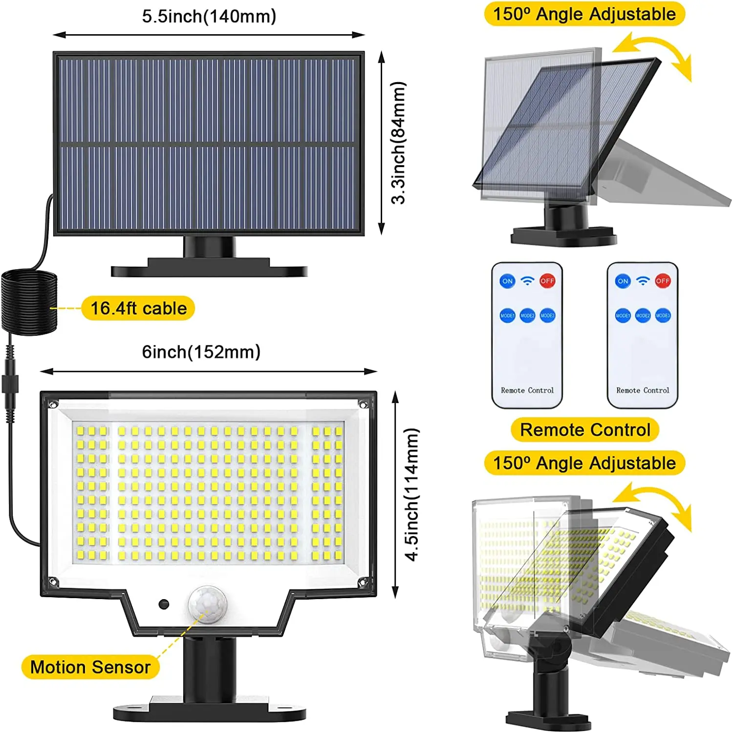 106/200/228 LED Solar Lamp Outdoor LED Security Light Motion Sensor Waterproof Separated Solar Panel Sunlight Garden Garage Lamp