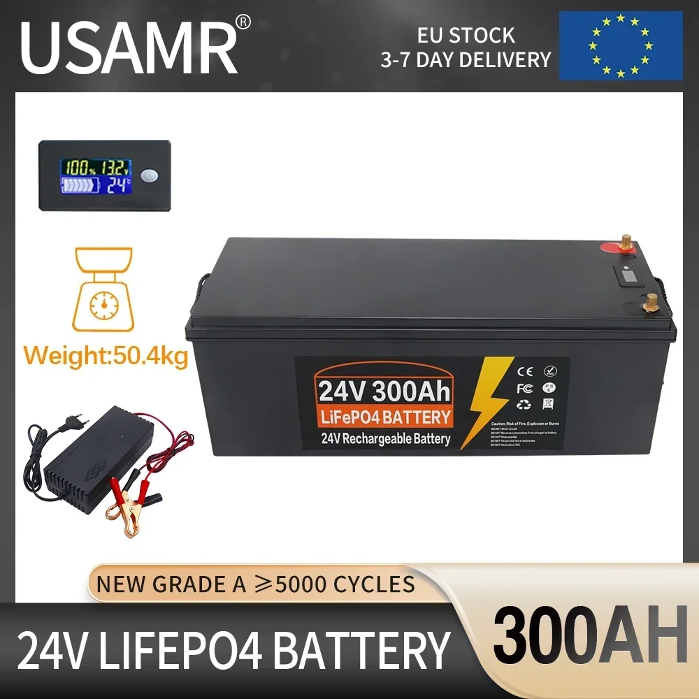 New 24V LiFePO4 Battery 300Ah 250Ah Built-in BMS Lithium Iron Phosphate Cell 5000 Cycles For RV Campers Golf Cart Solar Tax Free