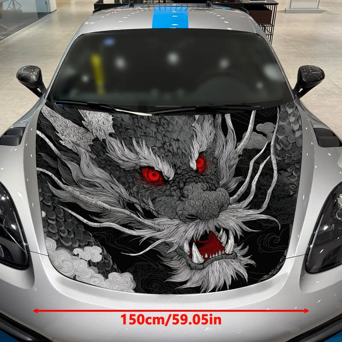 Red Eyed Evil Dragon Car Hood Decal Sticker - Durable Vinyl Protective Film For Most Vehicles, Scratch-Resistant Automotive Exte