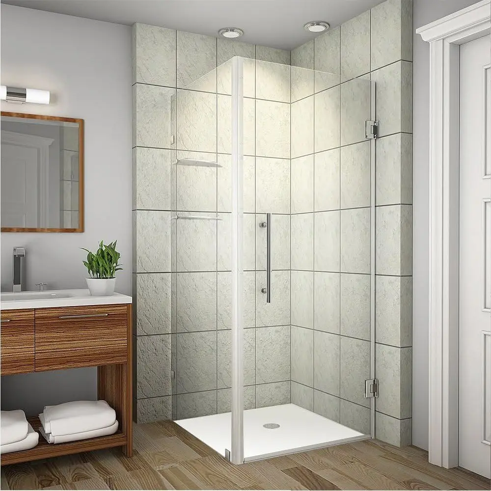 

38x38x72 Aquadica GS Square Hinged Shower Enclosure with Glass Shelves, Stainless Steel