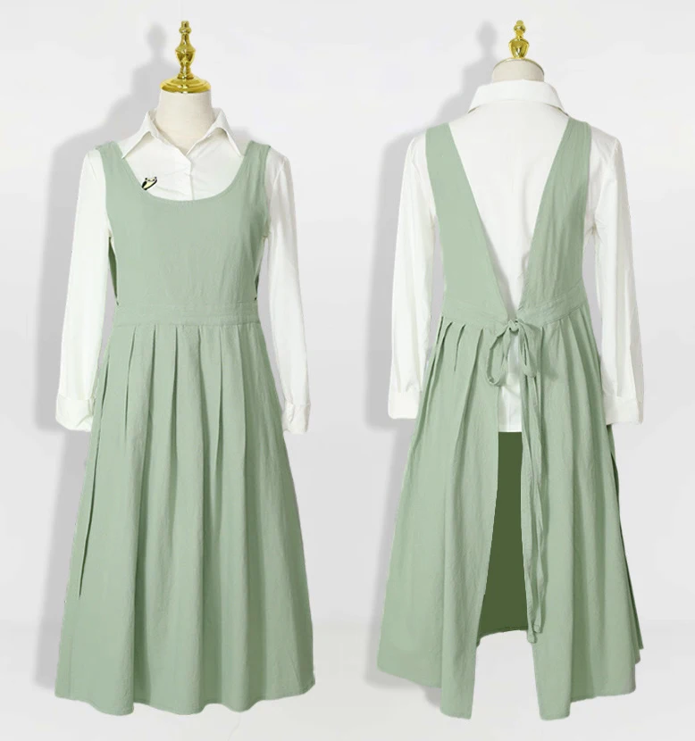 Damen Vintage, No-Tie-Design, atmungsaktiver Stoff zum Kochen, Backen, für den Küchengebrauch – einfarbige Vintage-Schürze im Retro-Stil,