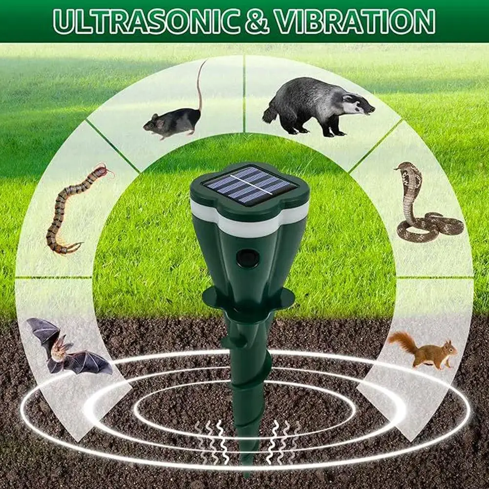 Solarbetriebener Tiervertreiber für Gärten, wasserdichtes Schallvibrationsgerät, Gartenmaus-, Vogel-, Fledermaus- und Tierabwehrmittel – Detail 1