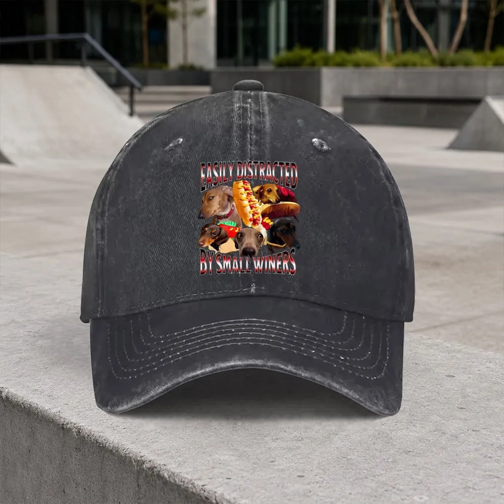 Easily-Distracted-by-Small-Wieners-Graphic-Baseball-Cap-Unisex-Washed-Cotton-Outdoor-Casual-Hat