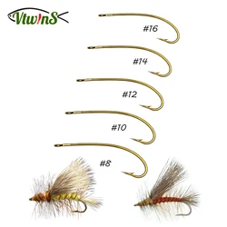 Vtwins 50PCS 3X Lange Schaft Kurve Stacheldraht Haken Trocken Fliegen Trichtern Terrestrials und Stonefly Nymphen Fliegen Binden Angeln Haken