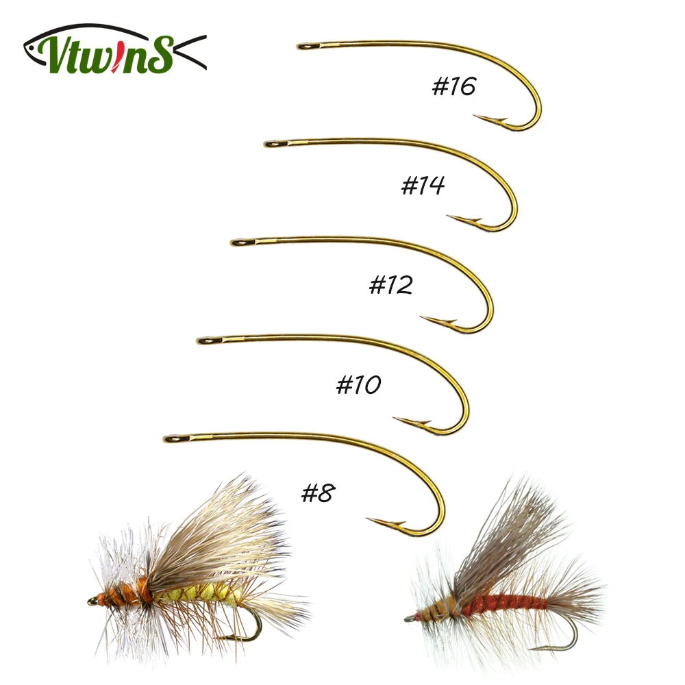 Vtwins 50PCS 3X Long Shank Curve Barbed Hook Dry Flies Hoppers Terrestrials and Stonefly Nymphs Fly Tying Fishing Hooks