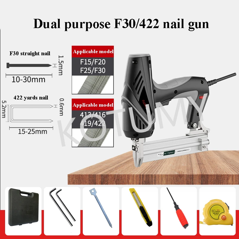 2250W F30/422 Electric Nail Gun Wood Frame Stapler Woodworking  Home Decoration DIY Toys Electric Power Tool Nailer Staple Nail