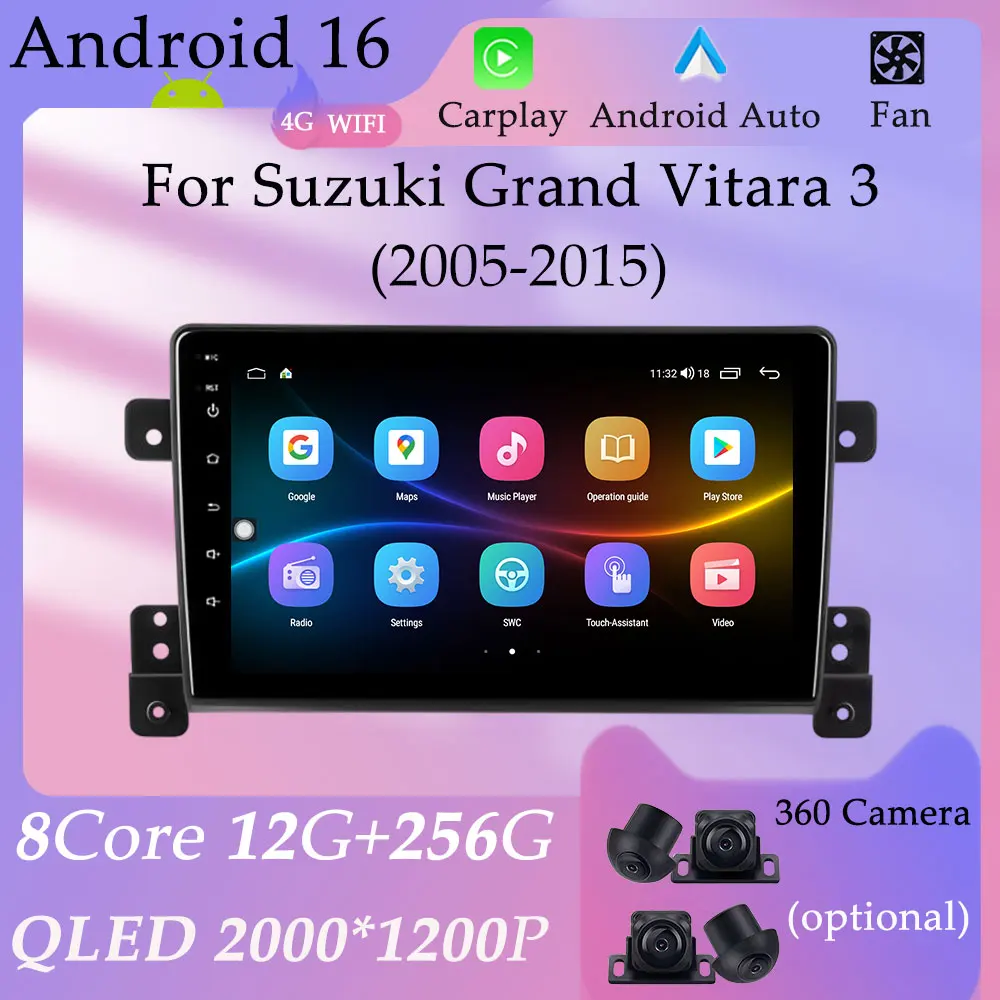 Автомобильный радиоприемник CarPlay Android, мультимедийный плеер для Suzuki Grand Vitara 3 2005-2015, разделенный экран, GPS Navi DSP, стерео HD экран BT