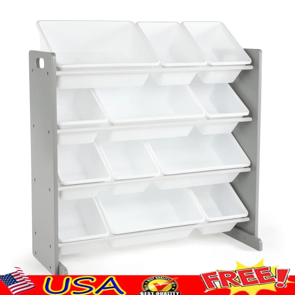 

Toy Storage Organizer with 12 Bins Durable MDF Construction Portable Storage Solution Easy Assembly Child Safety Features