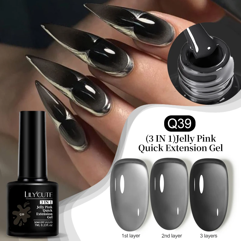 LILYCUTE 7ML 3 IN 1 Black Jelly Quick Extension Gel Nagellack Transparente Farbe Semi Permanente UV Soak Off Nail art Lack