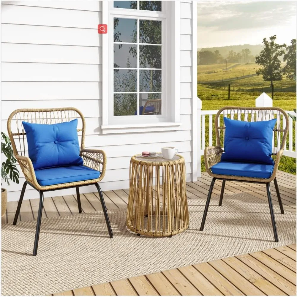 

3-Piece Wicker Bistro Set Outdoor Patio Furniture, All-Weather Rattan Conversation Chairs for Backyard, Balcony and Deck with S