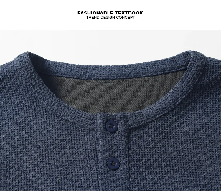 Herren-Langarmshirt mit Henley-Ausschnitt, Herbst-Übergrößen-Modell, lockere Passform, Strickoberteil, schlichtes Knopfleisten-Design, bequemes, lässiges Hemd für den Alltag – Detail 7
