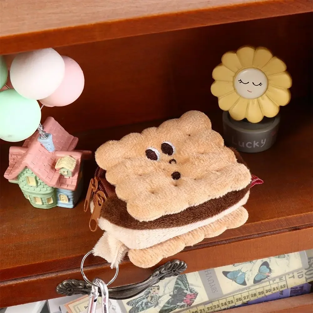 Bolsa de felpa con forma de galleta de comida de similación para auriculares, monedero de pastel de felpa, monedero de galleta de felpa con cremallera Kawai