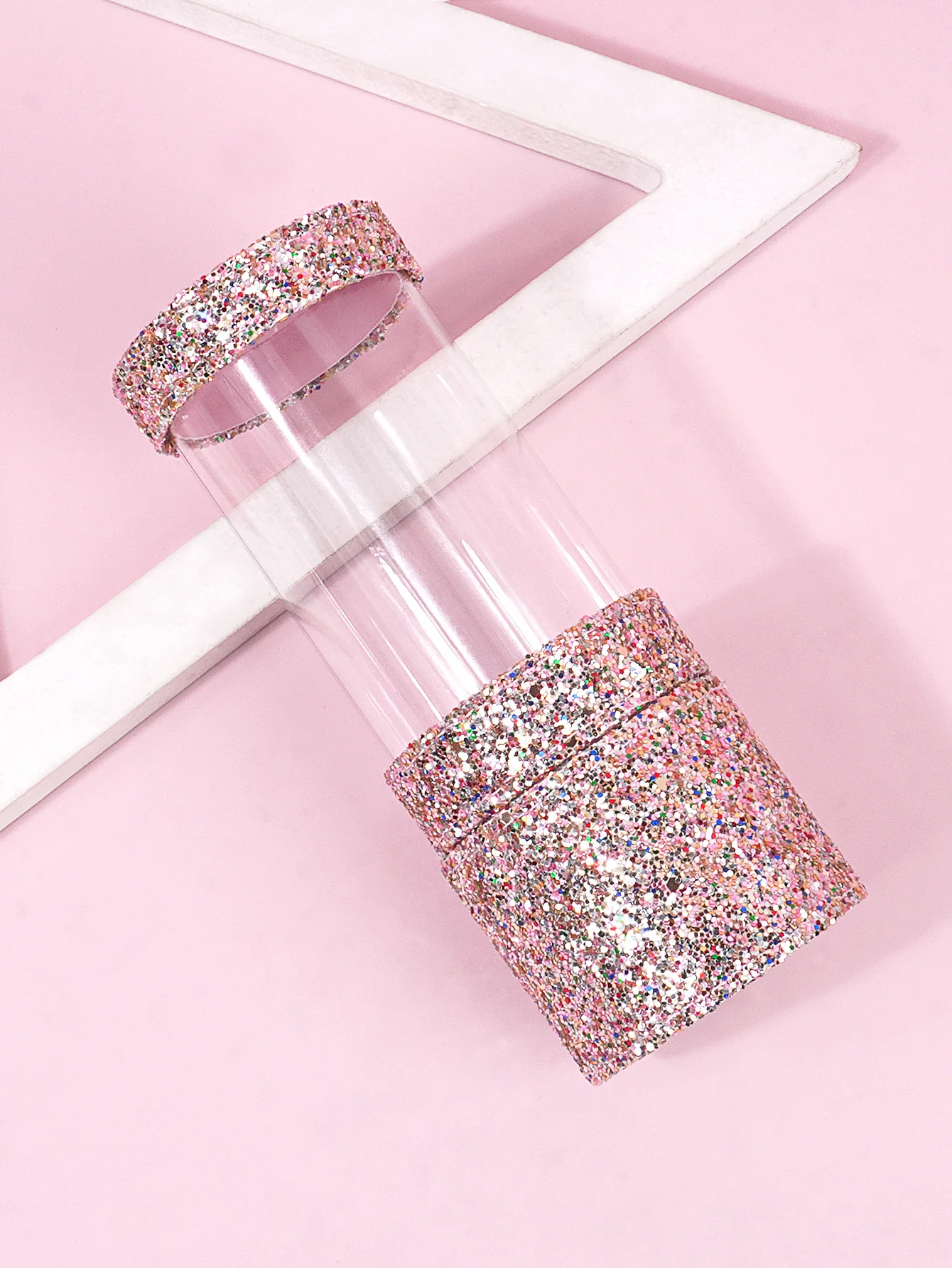 1PCS Premium glitter Make-Up Pinsel Lagerung Box Hohe aussehen ebene PU transparent staub pinsel Set Lagerung Eimer Tragbare