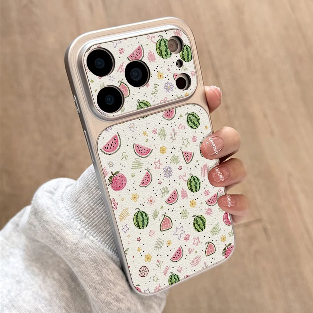 Summer Watermelon Fruit Leather Phone Case For iPhone 18 17 16 15 14 13 12 Pro Max With Lanyard Soft Silicone Shockproof Cover view 5