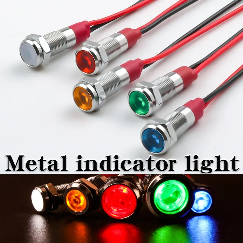 Indicatore luminoso a LED in metallo da 6mm IP65 indicatore luminoso di segnalazione impermeabile 3V 5V 12V 220V con rosso e blu evidenziato