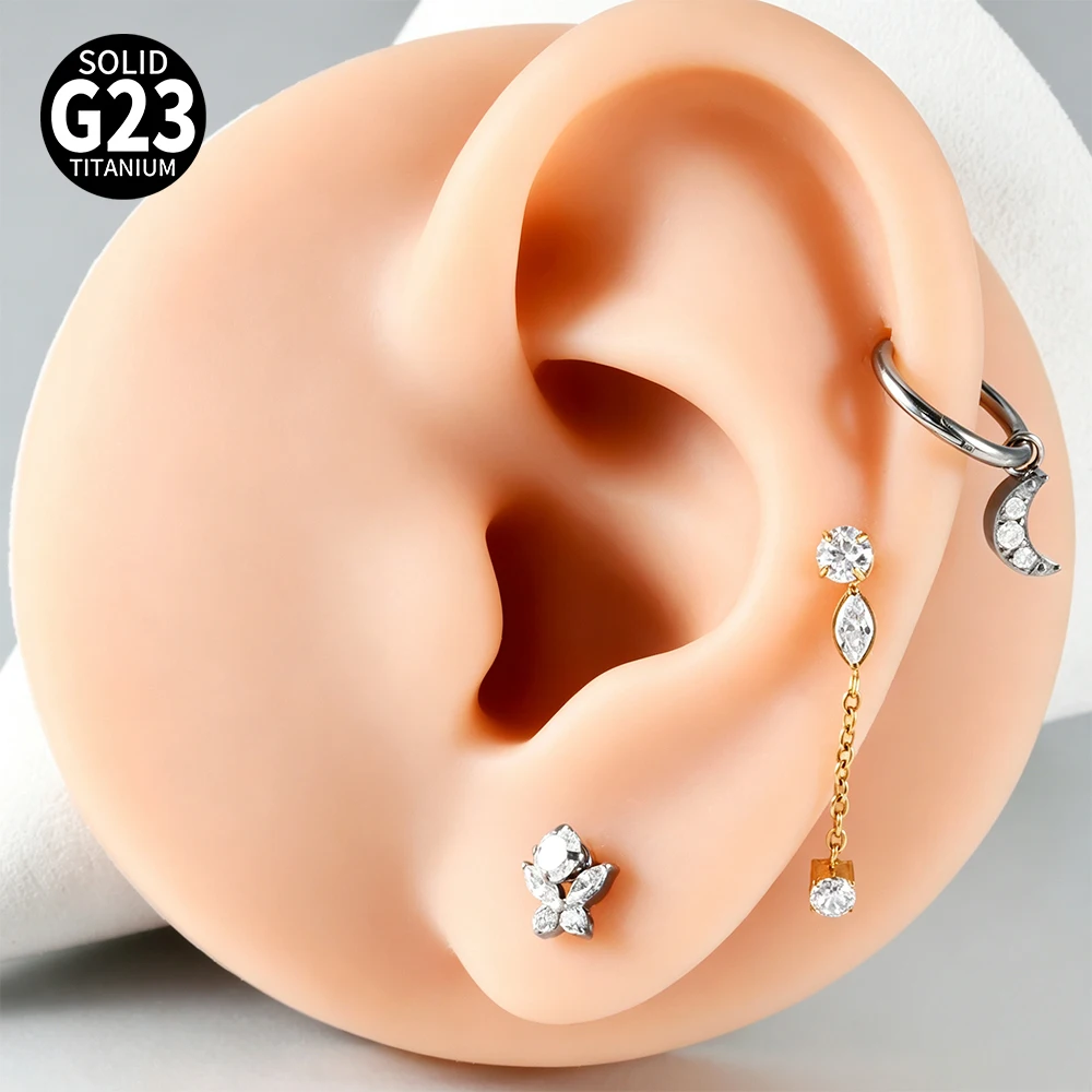 13-1PCS F136 Titan Ohrschmuck mit verschiedenen CZ-Stern-Anhängern für Ohrloben, Hänge- und Huggie-Ohrringe, zierlicher Blumenanhänger mit Kette – Detail 6
