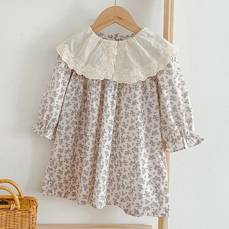 Spring Kids Baby Girls Long Sleeve Sweet Flower Print Princess Dress New Autumn Kids Baby Girls Dress Children Clothes Dress