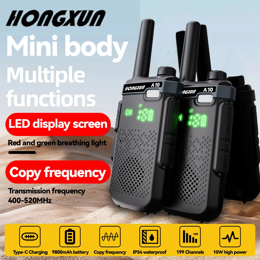 HONGXUN A10 لاسلكي تخاطب طويل المدى 5 كجم اتجاهين راديو 10 واط 199CHS UHF 400-520 ميجا هرتز 1 حقيبة 2 قطعة