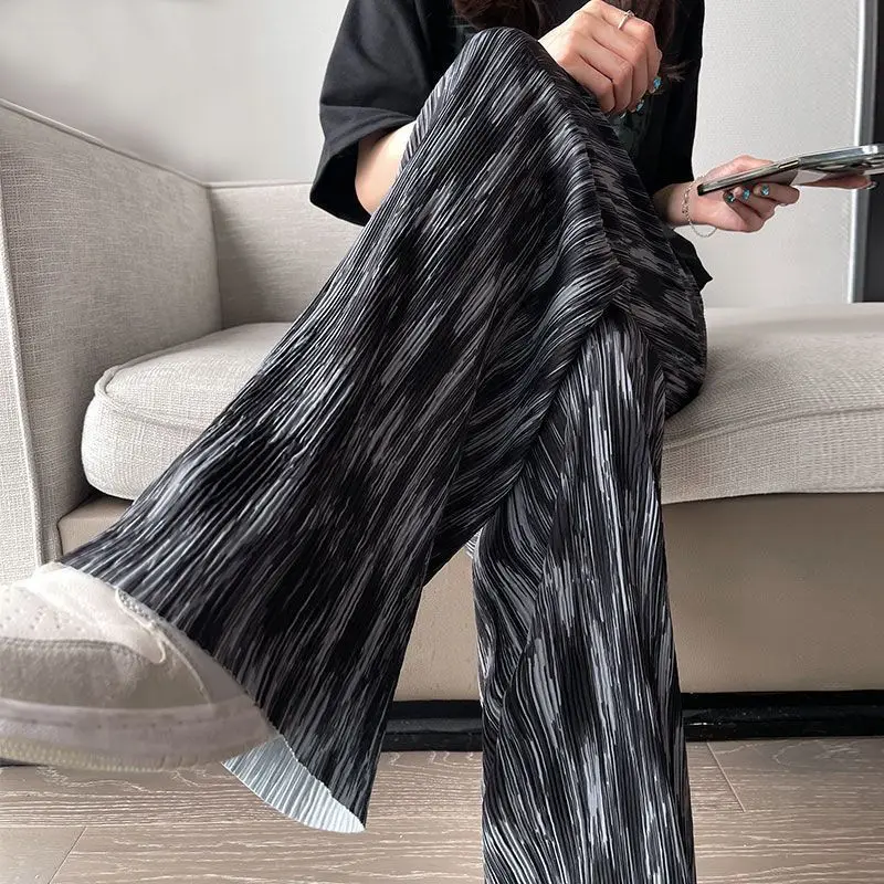 

Women's Summer Wide Leg Pants High Waist Loose Fit Folded Hem Straight Trousers Casual Stretchy Lounge Long Pants