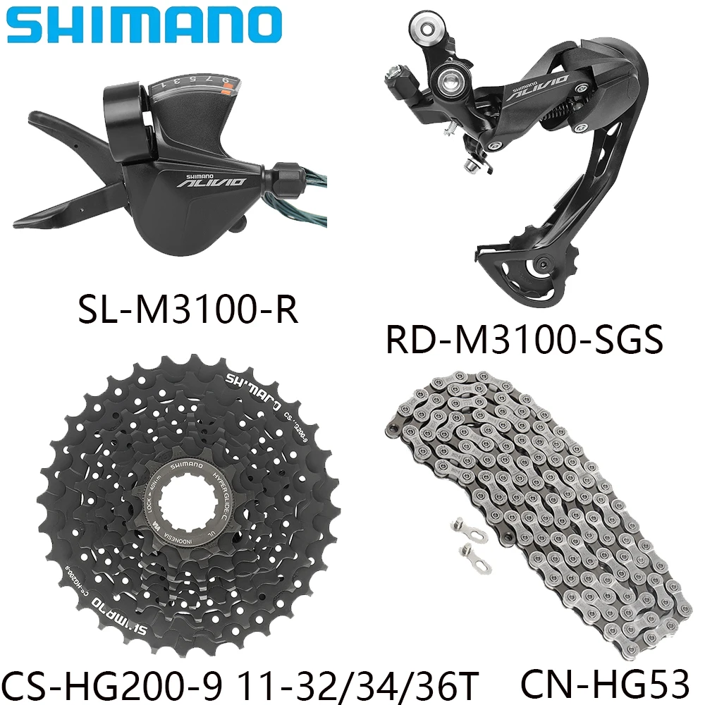 SHIMANO 9 Speed M3100 Bicycle Derailleur Kits CN-HG53 Chain CS-HG200-9 11-32/34/36T Cassette For MTB Bike Original Parts