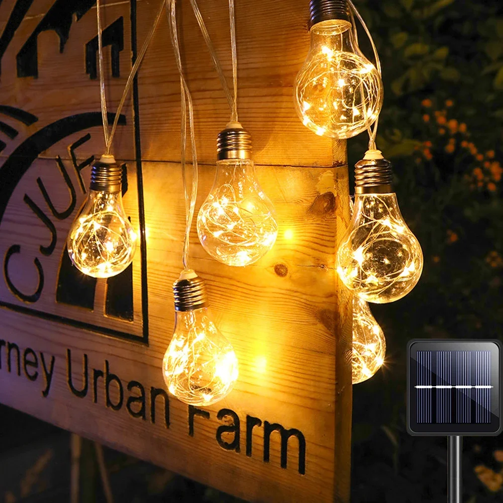 Solar LED Fairy String Lights para decoração, guirlanda de Natal, lâmpada ao ar livre, IP65 impermeável, lâmpada de casamento para móveis, jardim