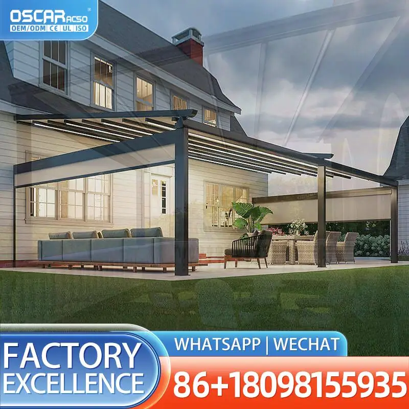 

Водонепроницаемая выдвижная алюминиевая ПВХ-крыша для защиты от солнца на заднем дворе, в саду, на террасе, выдвижной навес-пергола