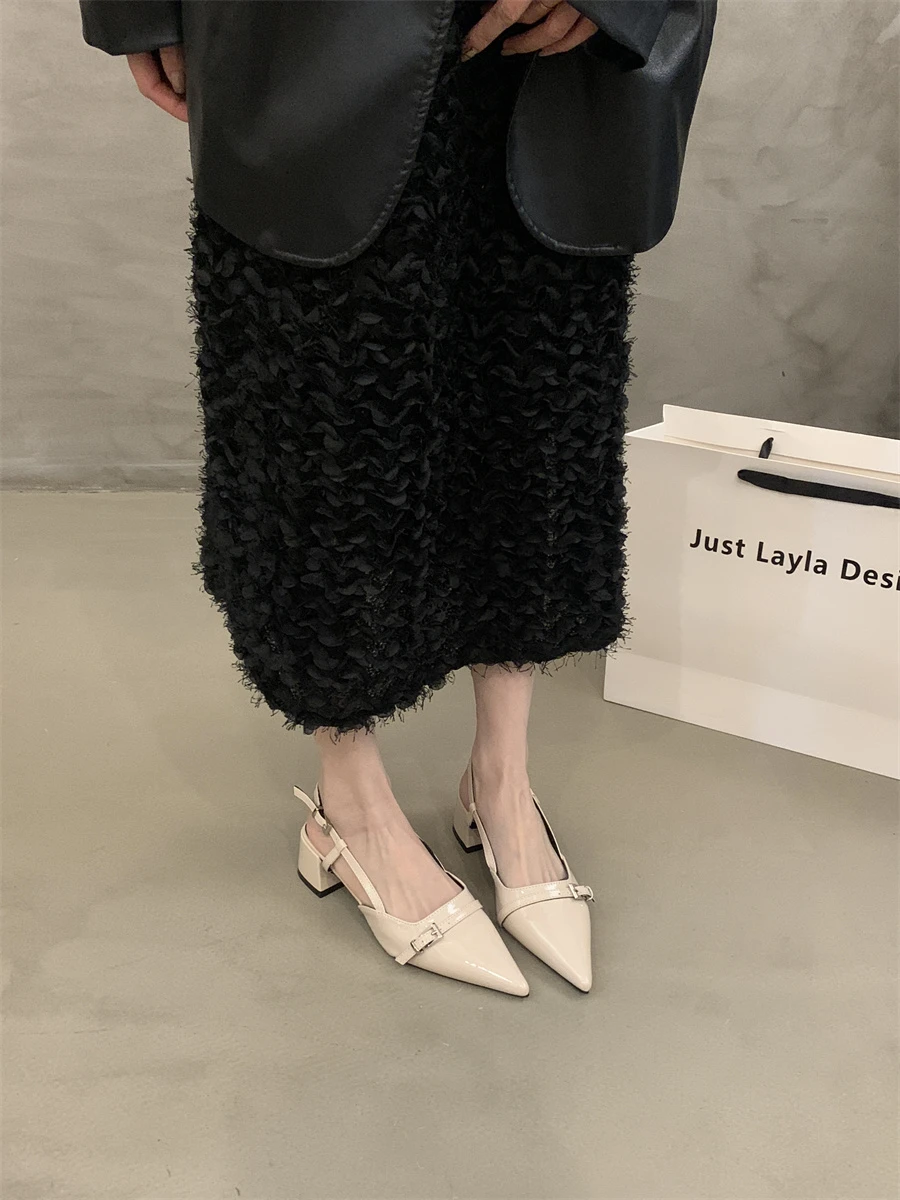 

Spring Summer Pointed Toe Sexy Personality High Heel Fashion British Style Commuting Single Shoes PU Leather Mid Heel Women's Sh