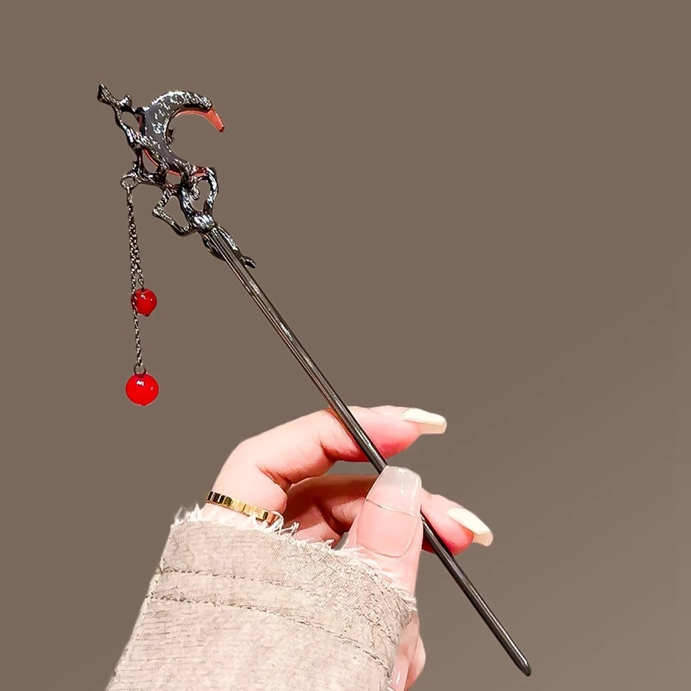 

Новая палочка для волос с луной и кисточкой в китайском стиле для женщин, винтажная палочка для еды Hanfu, палочки для волос, аксессуары для волос