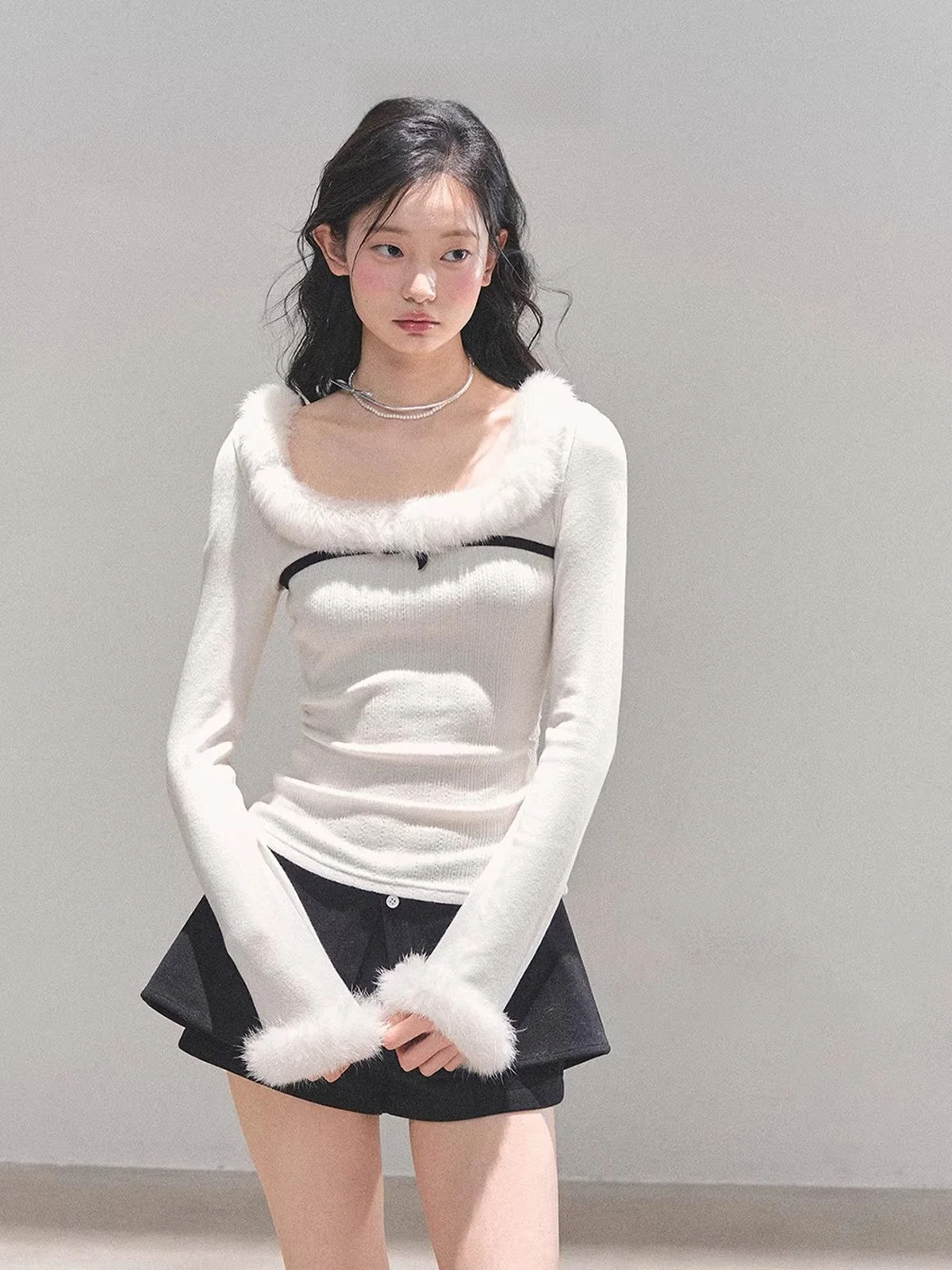 

Женская теплая базовая трикотажная кофта AOMALM с длинным рукавом, облегающий крой, для повседневного использования, комфортная, из смесового полиэстера