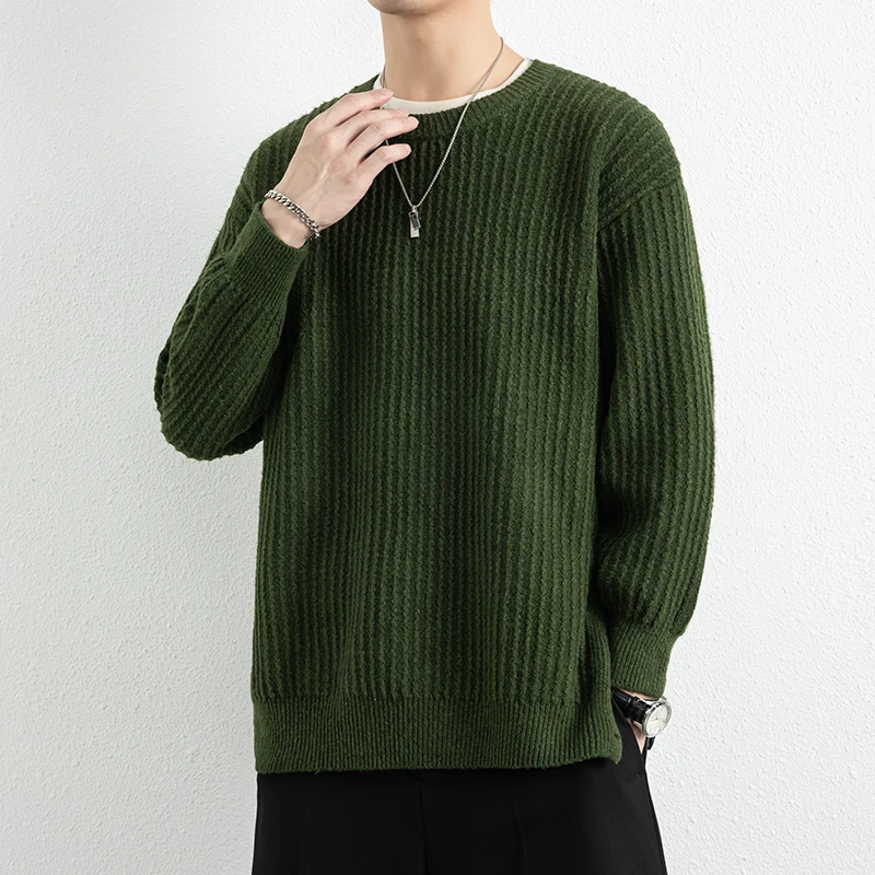 

Мужской утепленный вязаный свитер для повседневной носки, базовый слой с эффектом ткания, премиум-класса