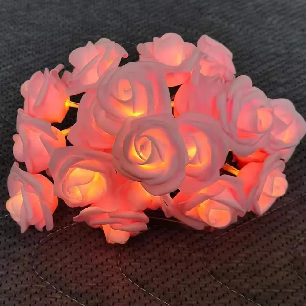 Battery Operated 3M 20 LED Rose String Lights Flower Garland Fairy Lights for Wedding Valentine Indoor Christmas Decor