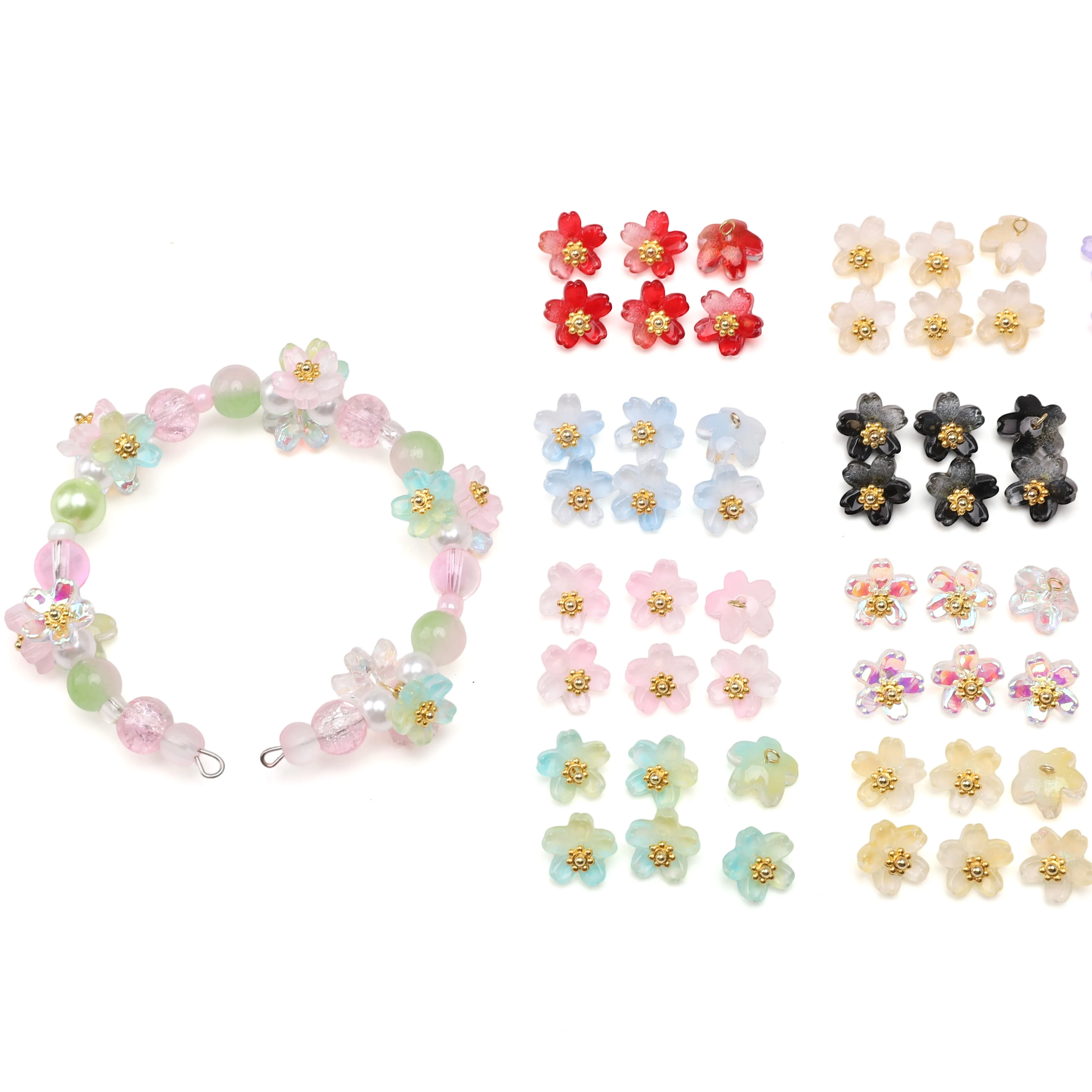 

5pcs beading Earring Glass Blossom Charms Beads Flowers Pendants Beads for DIY Bracelets Necklaces Jewelry Making Accessories
